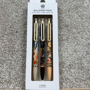 U Brands Monterey Ballpoint Pens 3 Count Metal Body 1mm Black Ink Floral 6721T